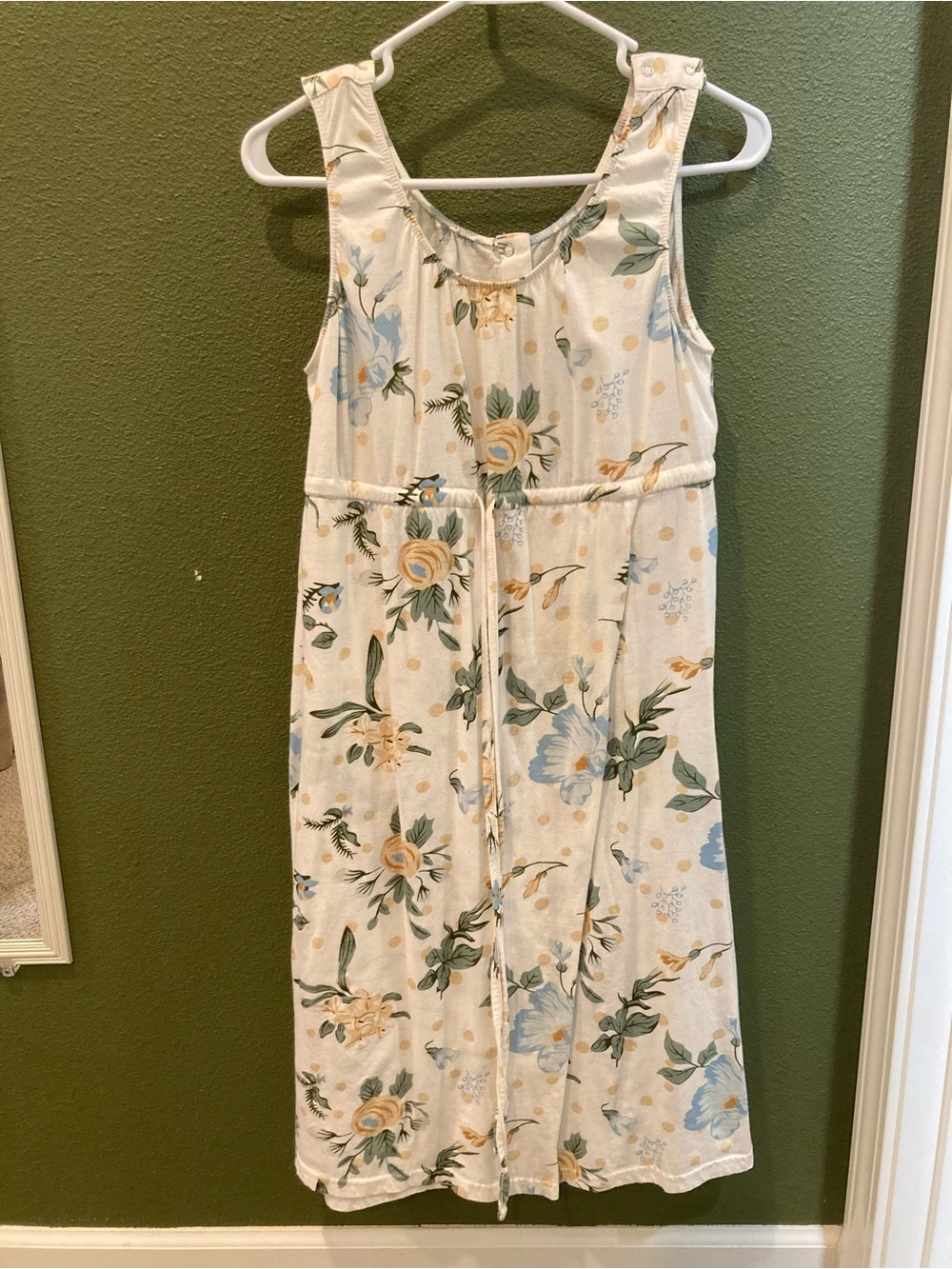 Baby Be Mine Cream Floral Tie-Waist Sundress with Blue & Green Accents